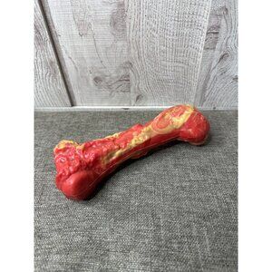Durable Red & Yellow Dog Chew Toy Shaped Like A Bone 7 inches Medium to Large